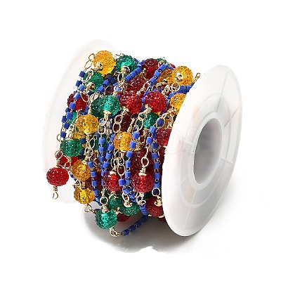 Brass Hexagonal Column Glass Seaded Beaded & Resin Round Beaded Link Chains CHC-G026-01I-1