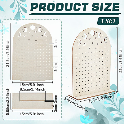 Hollow Moon Plywood Earring Organizer Display Stands EDIS-WH0050-02B-1