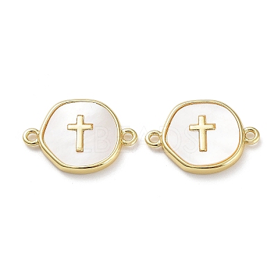 Rack Plating Brass Pave Shell Connector Charms KK-Z036-08G-1