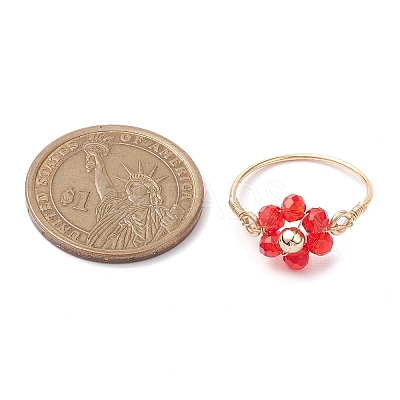 7Pcs 7 Styles Flower Glass Beads Finger Rings RJEW-JR00710-02-1