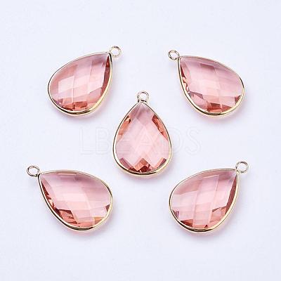 Golden Tone Brass Glass Teardrop Pendants GLAA-M006-A-16G-1