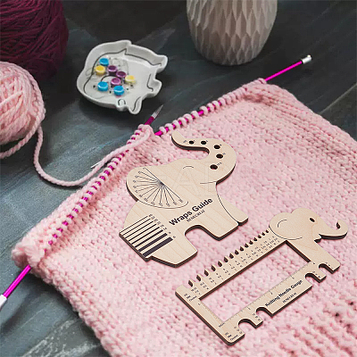 1 Set Elephant Shape  Wooden Knitting Needle Gauge & Yarn Wrap Guide Board DIY-BC0006-94-1