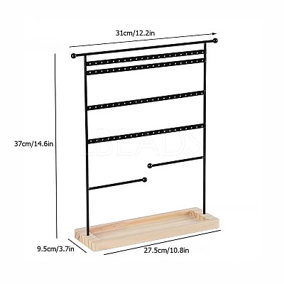 Iron Jewelry Display Stand with Wood Tray AJEW-Z032-01A-1