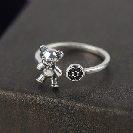 Bear Shape 925 Thai Sterling Silver Finger Rings for Women RJEW-BB58348-1