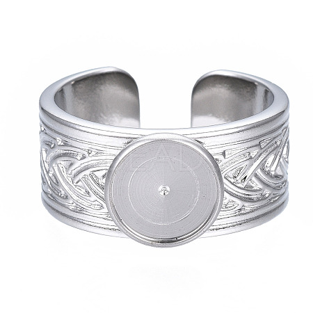 Non-Tarnish 304 Stainless Steel Open Cuff Finger Ring Cabochon Settings X-STAS-T060-05P-1