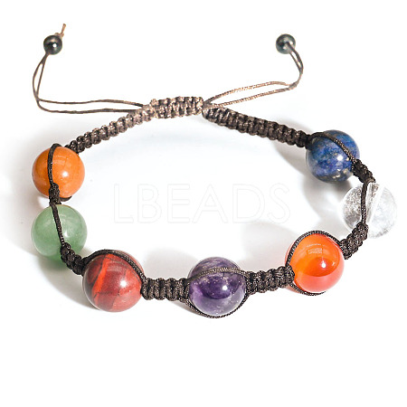 Adjustable Natural Mixed Stone Braided Bead Bracelet PW-WG79067-01-1