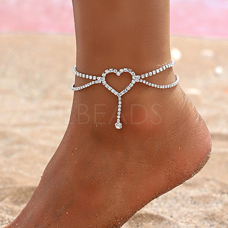 Heart Alloy Rhinestone Tennis Anklets WG42756-01-1