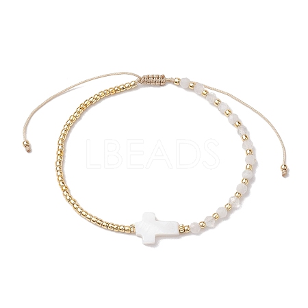 3mm Round Faceted Natural Rainbow Moonstone & Seed Beads Braided Bead Bracelets BJEW-JB10594-04-1