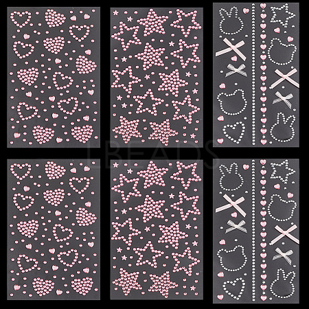 6 Sheets 3 Styles Acrylic Rhinestone Face Body Stickers AJEW-SP0002-68B-1