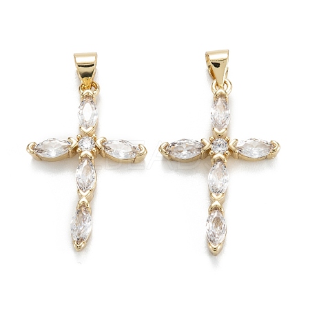 Brass Micro Pave Clear Cubic Zirconia Pendants ZIRC-M115-30G-1
