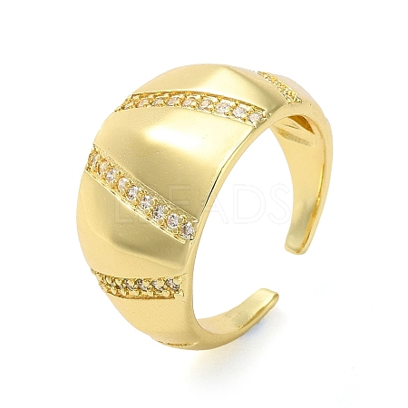 Plating Brass Micro Pave Cubic Zirconia Open Cuff Rings RJEW-K266-16A-G-1