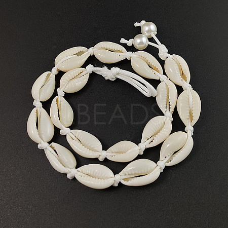 Natural Shell Braided Bead Necklaces KR7038-1-1