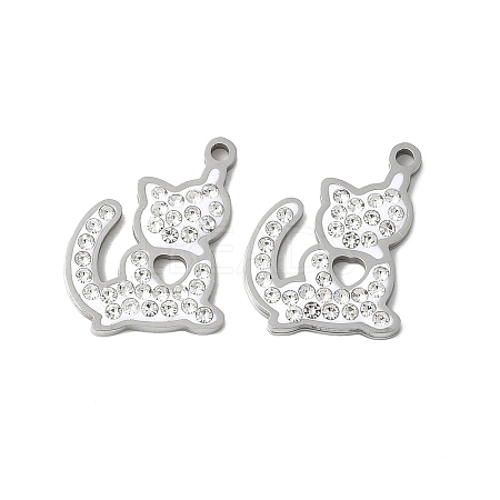 201 Stainless Steel Rhinestone Pendants STAS-V005-05P-01-1