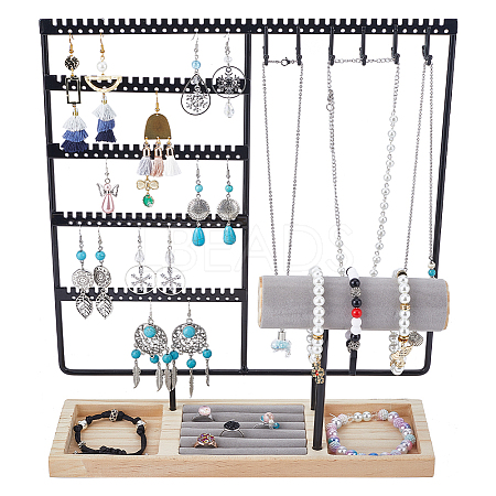 Removable Wood Jewelry Display Tray with Iron Jewelry Organizer Holder for Earrings Rings ODIS-WH0050-12A-1