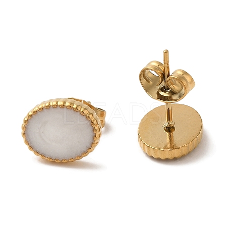 Ion Plating(IP) 304 Stainless Steel Oval Stud Earrings EJEW-C114-13E-G-1