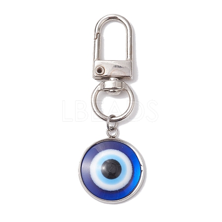 Flat Round with Evil Eye 304 Stainless Steel & Resin Pendant Decorations HJEW-JM01946-01-1
