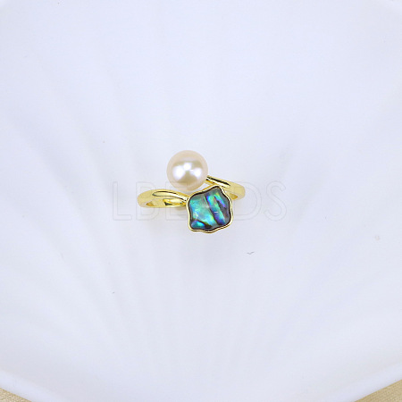 Natural Freshwater Pearl with Natural Shell Cuff Rings WGACE42-11-1