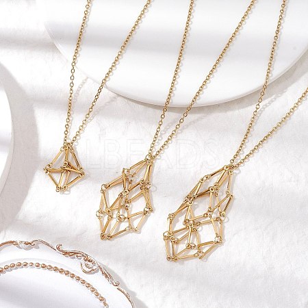 3Pcs 3 Styles 304 Stainless Steel Cuboid Link Chain Macrame Pouch Empty Stone Holder Necklace Making NJEW-JN05199-1