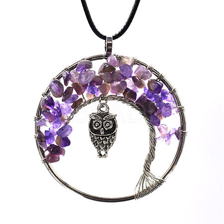 Natural Amethyst Chips Tree of Life Pendant Necklaces FIND-PW0027-01B-07-1