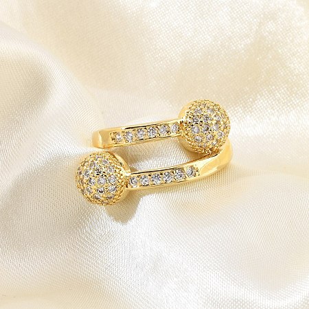 Brass Micro Pave Cubic Zirconia Open Cuff Rings for Women RJEW-F171-02G-1