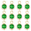 12Pcs Brass & Glass Imitation Cat Eye Round Charms PALLOY-TAC0237-03-2