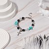 Natural & Synthetic Mixed Stone Beaded Bracelet with Cross Charm BJEW-TA00184-03-5