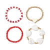 Transparent Glass Beads with Brass Beads and Natural Trochid Shell/Trochus Shell Beads and Glass Seed Beads Rings RJEW-TA00188-4