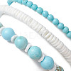 3Pcs 3 Styles Summer Beach Turtle Dyed Synthetic Turquoise & Shell Bead Bracelet Sets BJEW-JB10313-3