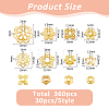 360Pcs 12 Styles 304 Stainless Steel Alloy & Brass Bead Caps FIND-HS0001-90-2