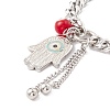 Round Lampwork & Hamsa Hand with Evil Eye Charm Bracelet with 304 Stainless Steel Chain for Women STAS-P304-17P-2