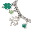 Alloy Clover & Glass Charm Bracelet with 304 Stainless Steel Curb Chains for Saint Patrick's Day BJEW-TA00302-2