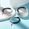 Natural Lava Rock and Synthetic Howlite Round Beads Stretch Bracelet for Men Women BJEW-JB06929-3