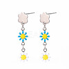 Enamel Flower Long Dangle Stud Earrings EJEW-N049-04A-1