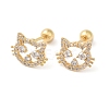 Cat Shape Brass Micro Pave Clear Cubic Zirconia Ear Plug Gauges EJEW-L289-02G-02-1