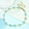 304 Stainless Steel Flat Round Acrylic Rhinestone Cup Chain Anklets for Women AJEW-B031-02G-03-1