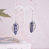 Natural Sodalite Bullet & Leaf Dangle Stud Earrings EJEW-PH01406-03-3