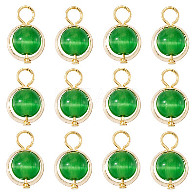 12Pcs Brass & Glass Imitation Cat Eye Round Charms PALLOY-TAC0237-03-1