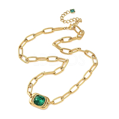304 Stainless Steel Green Glass Geometric Pendant Necklaces for Women SA-CBA8C9C-11D-G-1