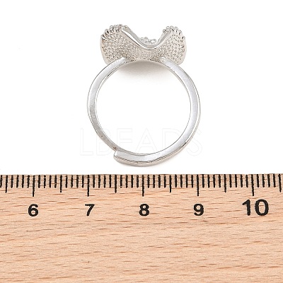 Flower Brass Micro Pave Cubic Zirconia & Enamel Cuff Ring Settings KK-CBAC351-06P-01-1