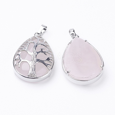 Natural Rose Quartz Pendants G-E421-08P-1