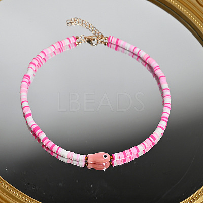 Boho Handmade Porcelain Fish Polymer Clay Heishi Beads Beaded Necklaces for Women WG36FA8-01-1