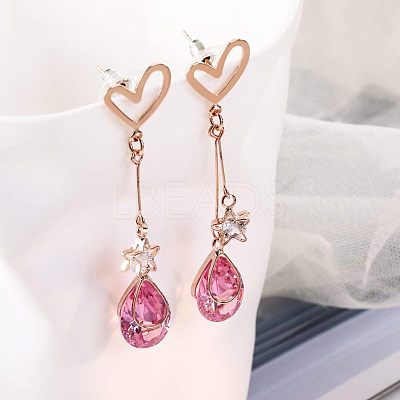 Alloy Rhinestone Heart & Star & Teardrop Stud Dangle Earrings for Women WG86E07-01-1