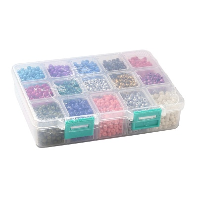 375G 15 Colors Baking Paint K9 Glass Seed Beads SEED-JP0004-03-4mm-1