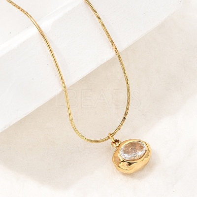 304 Stainless Steel Pave Cubic Zirconia Pendant Necklaces SA-CBADCF0-03G-04-1