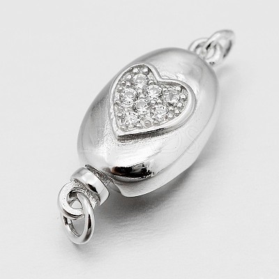 Anti-Tarnish Oval with Heart Rhodium Plated 925 Sterling Silver Cubic Zirconia Box Clasps STER-O015-01-1