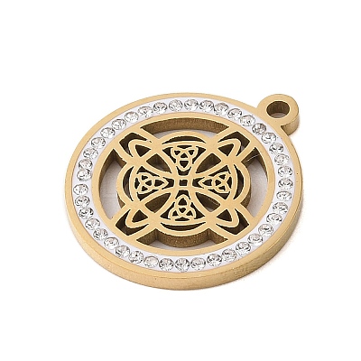 Preserved Fresh Flower 304 Stainless Steel Rhinestone Pendants STAS-S139-01G-08-1