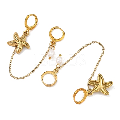 304 Stainless Steel Pendants & Natural Cultured Freshwater Pearl Leverback Earrings EJEW-JE07259-02-1