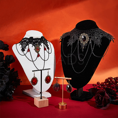 Resin Oval Pendant Dangle Earrings and Lace Choker Necklaces AJEW-PH0004-17-1