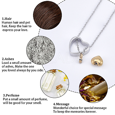 1Pc 304 Stainless Steel Heart Pendant Urn Ashes Necklaces NJEW-CN0001-19GP-1