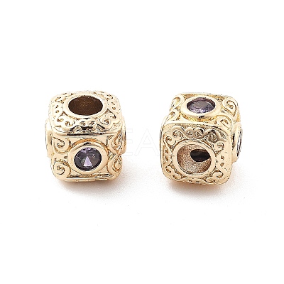 Brass Micro Pave Cubic Zirconia Beads KK-R216-17KCG-02-1